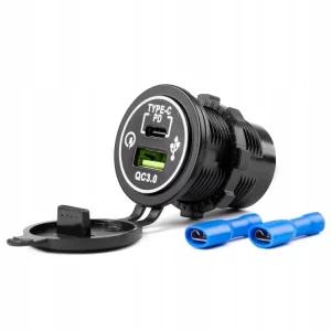 Zwrot pieniędzy ŁADOWARKA SAMOCHODOWA DO MOTOCYKLA USB QC + USB-C