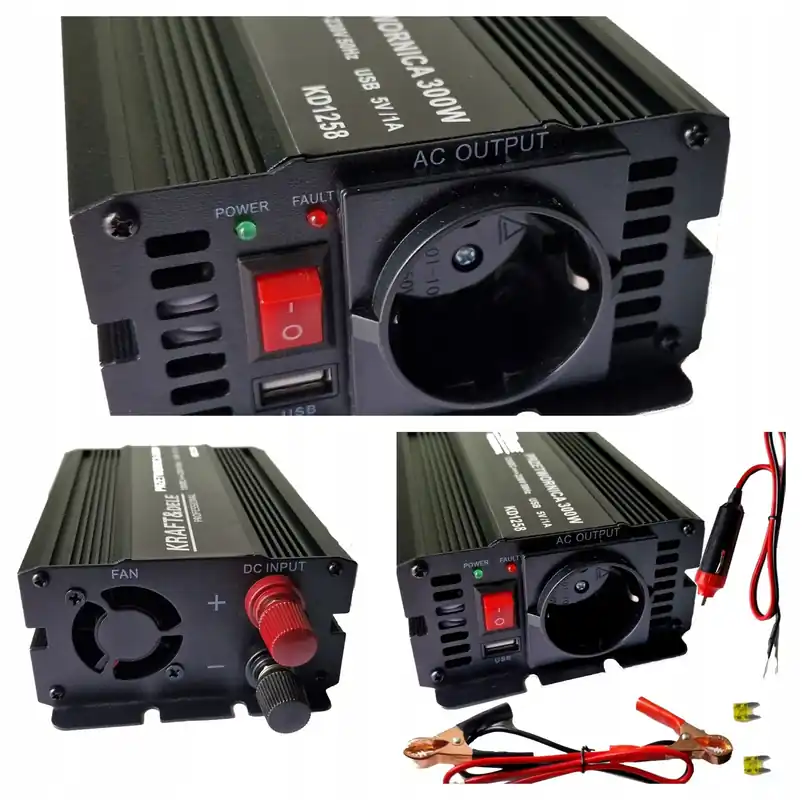 PRZETWORNICA SAMOCHODOWA NAPIĘCIA 12V 230V 300W + kable do akumulatora Popularny