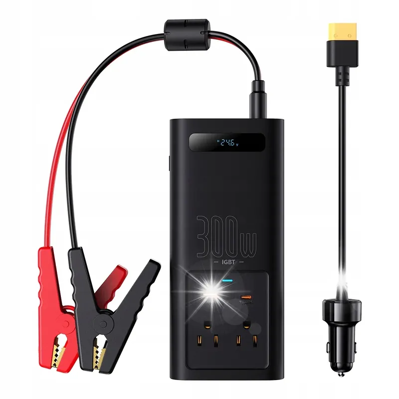 Autentyczny BASEUS PRZENOŚNY INWERTER ŁADOWARKA SAMOCHODOWA 300W 24V CN/EU USB-A USB-C