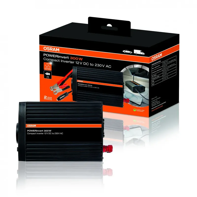 Szybka dostawa OSRAM POWERinvert przetwornica napięcia 12V DC 230V 300W Inwerter sinusoidy