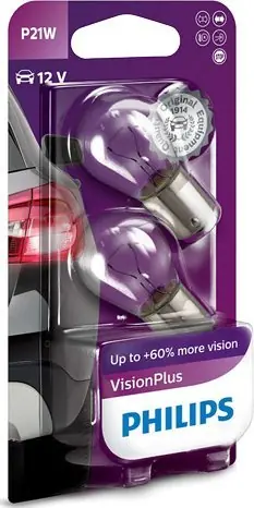 Philips ŻARÓWKA P21W 12V/21W +60% (STOP/KIERUNKOWSKAZ) PHILIPS VISIONPLUS BA15S 2SZT. Premium