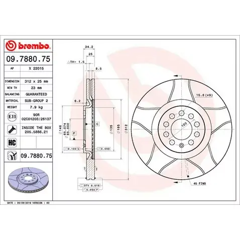 Tarcza hamulcowa BREMBO 09.7880.75 Tani