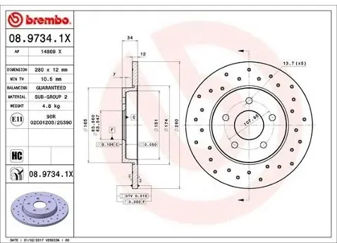 Wyprzedaż BREMBO Tarcza hamulcowa 08.9734.1X