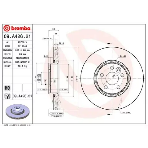 Zwrot pieniędzy Tarcza hamulcowa BREMBO 09.A426.21