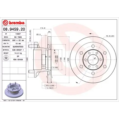 Tarcza hamulcowa BREMBO 08.9459.20 Tani