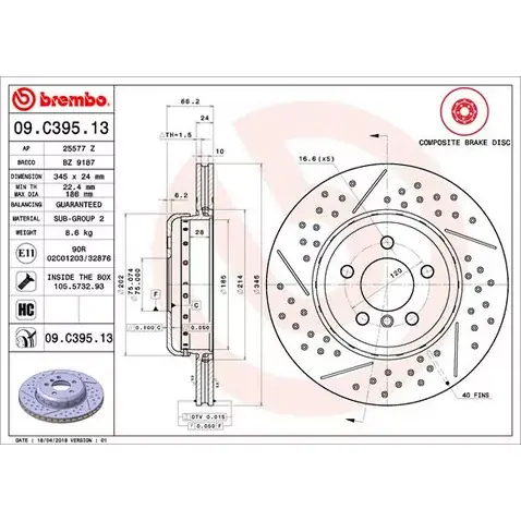 Tarcza hamulcowa BREMBO 09.C395.13 Oferta limitowana