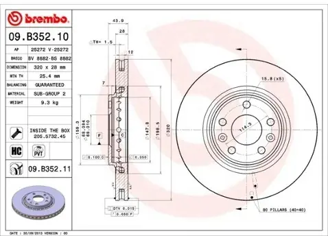 Tani BREMBO Tarcza hamulcowa 09.B352.11