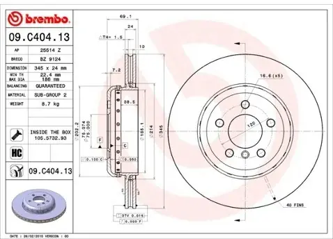 BREMBO Tarcza hamulcowa (1 sztuka) 09.C404.13 Nowość