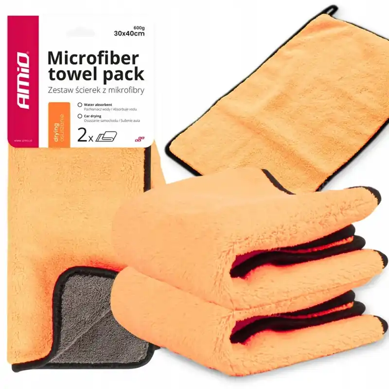 AMiO MIKROFIBRA PUSZYSTY RĘCZNIK DO OSUSZANIA SAMOCHODU LAKIERU 600GSM 2szt Popularny