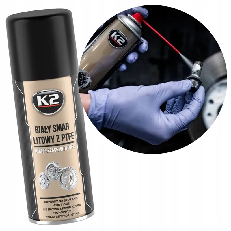 Biały Smar Litowy z PTFE K2 Spray 400ml do Maszyn Przemysłowych Rowerów Aut Ekspresowa dostawa