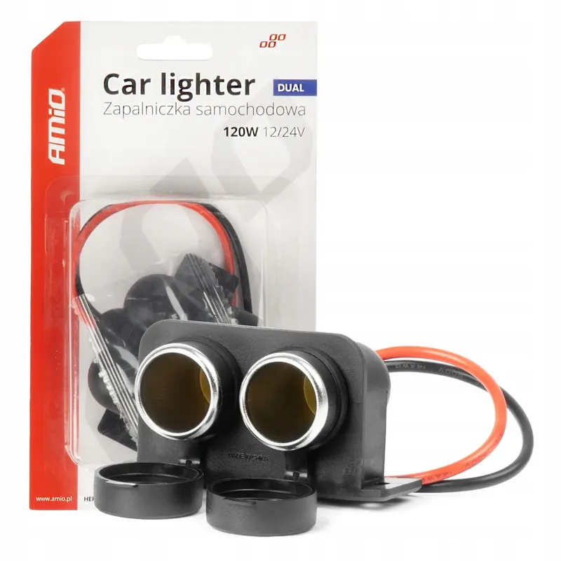 Ostatnia szansa Gniazdo zapalniczki samochodowej hermetyczne podwójne 12V 24V AMIO-04130